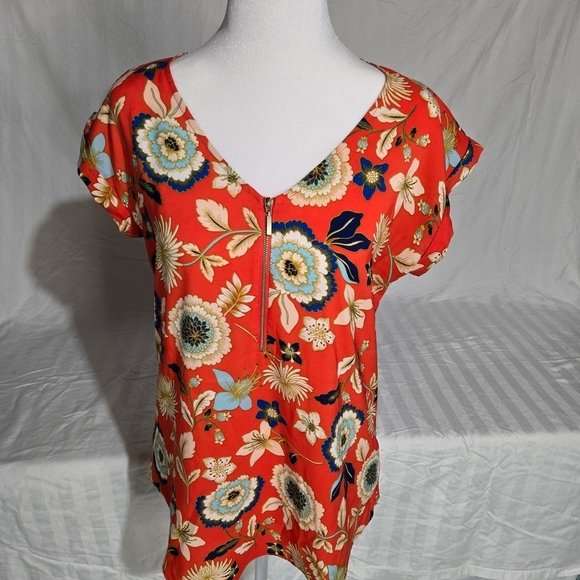 Express Orange Floral Blouse With Zipper Size S - Picture 2 of 4